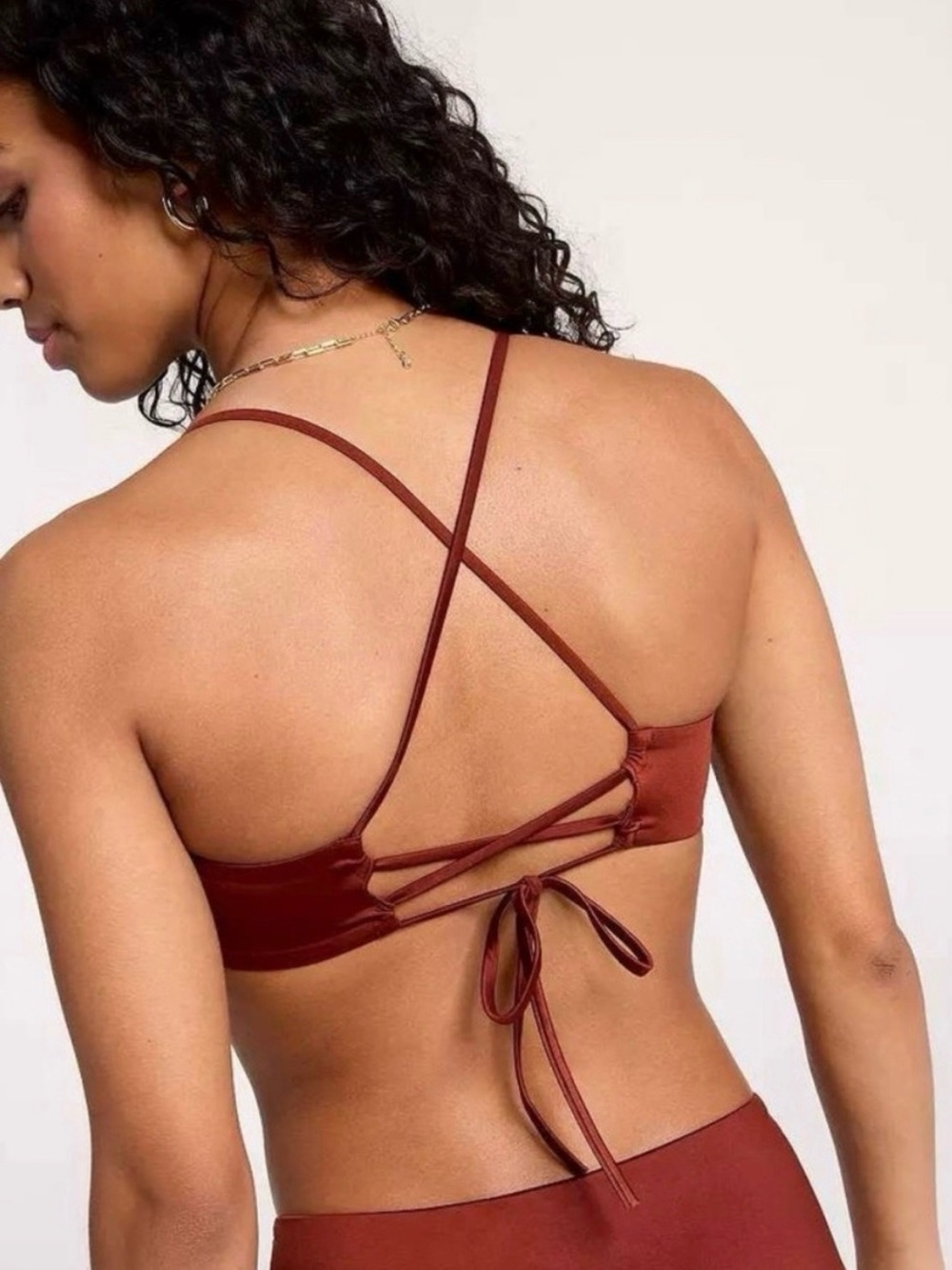 Calia Women’s Rust Satin Bralette Top - Elegant Ruched Swim/Lingerie - Picture 2 of 4